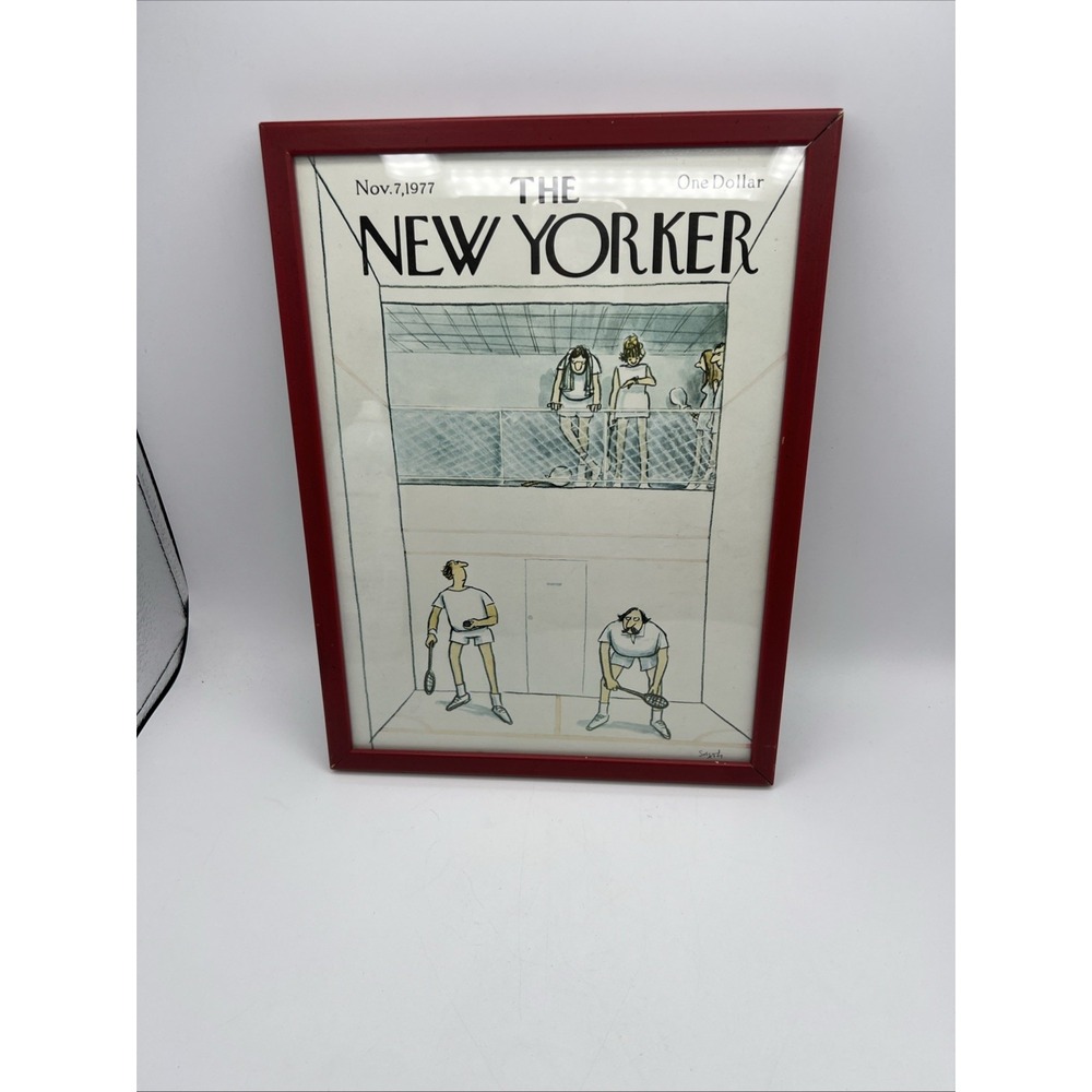 1977 SPORT RAQUETBALL GYM FITNESS CHARLES SAXON‎ ART NEW YORKER COVER Framed Red